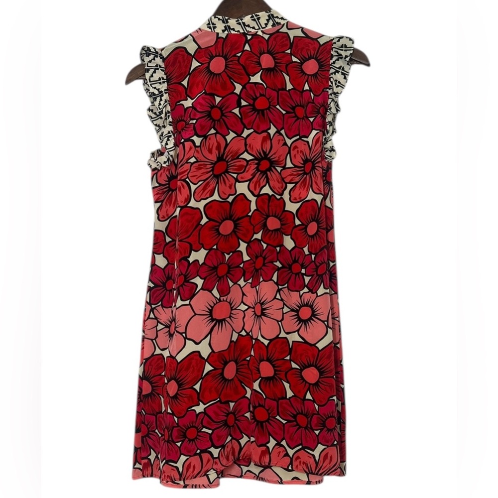 coreylynncalter Red Pink Floral Print Mini SILK Dress Ruffle Cap Sleeves Size 6 - Picture 7 of 9